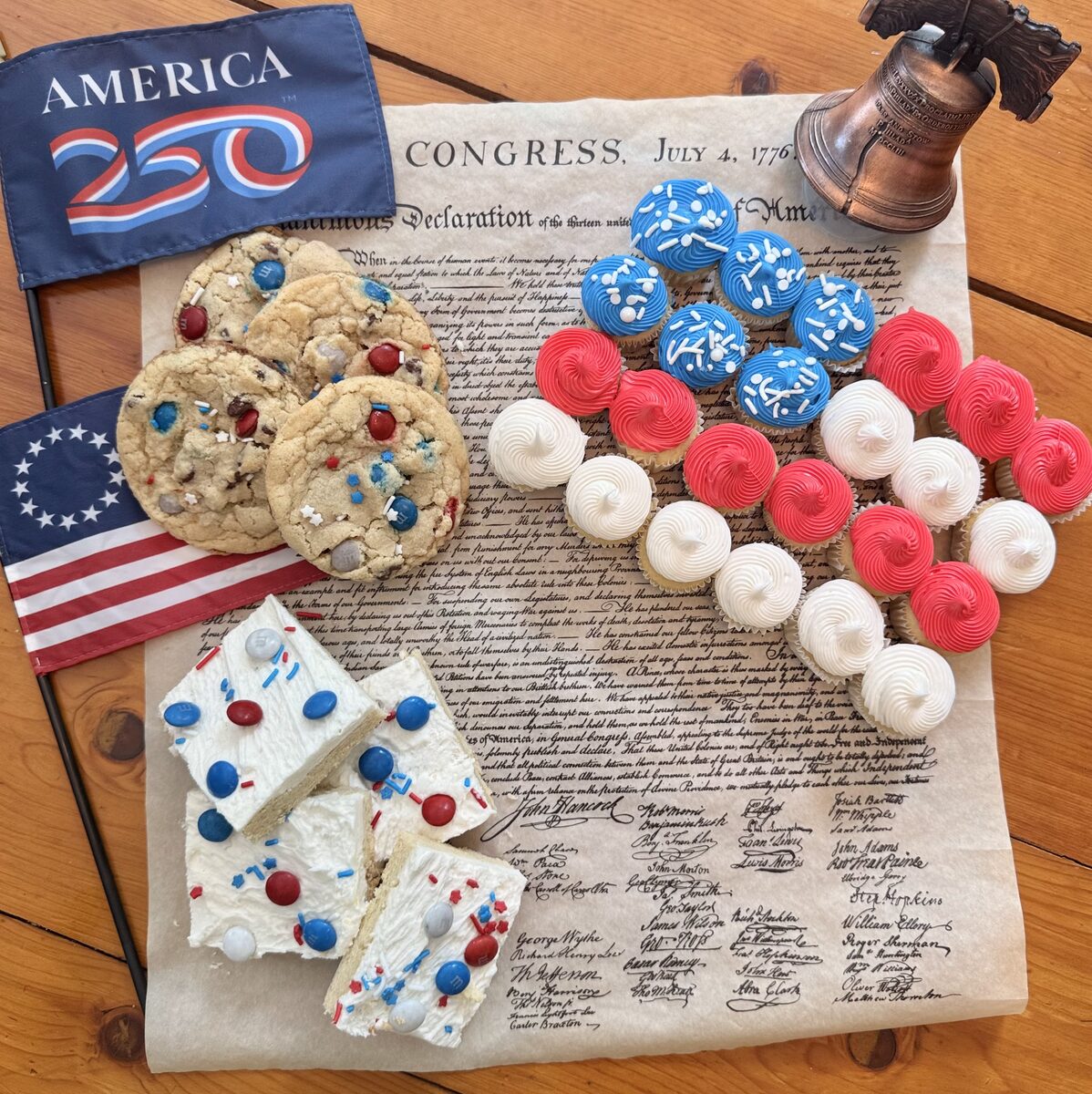 Holiday cookie specials with patriotic cookies, sugar bars, and mini cupcakes.