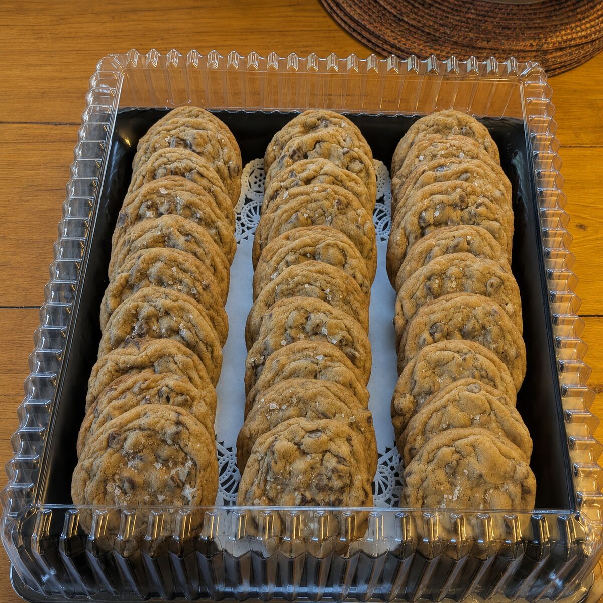 OG Chocolate Chip cookies arranged in a serving tray.